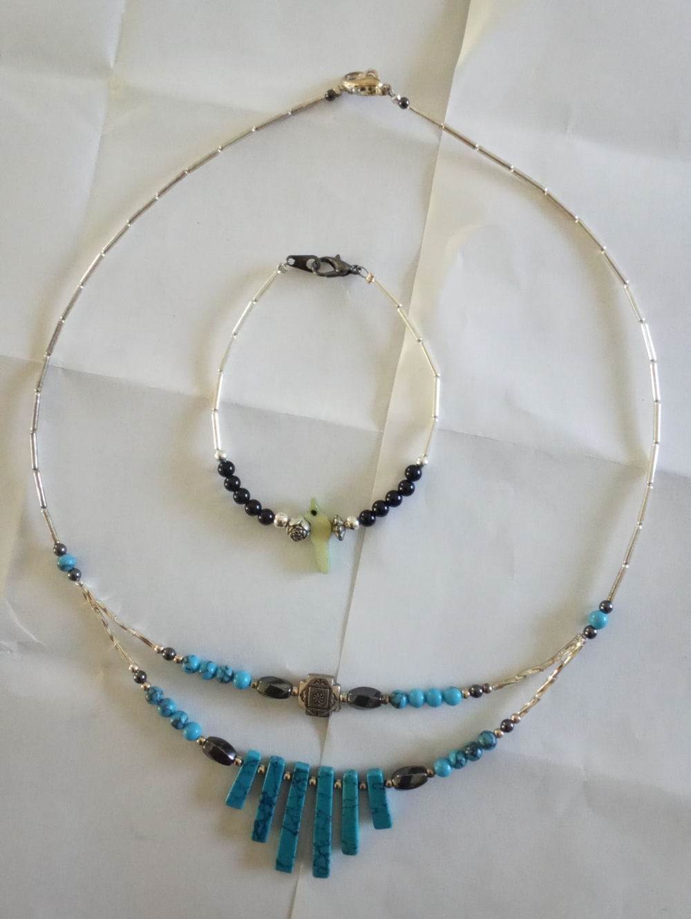 Turquoise Beaded Necklace and Bracelet Set - Blue NEW SET!